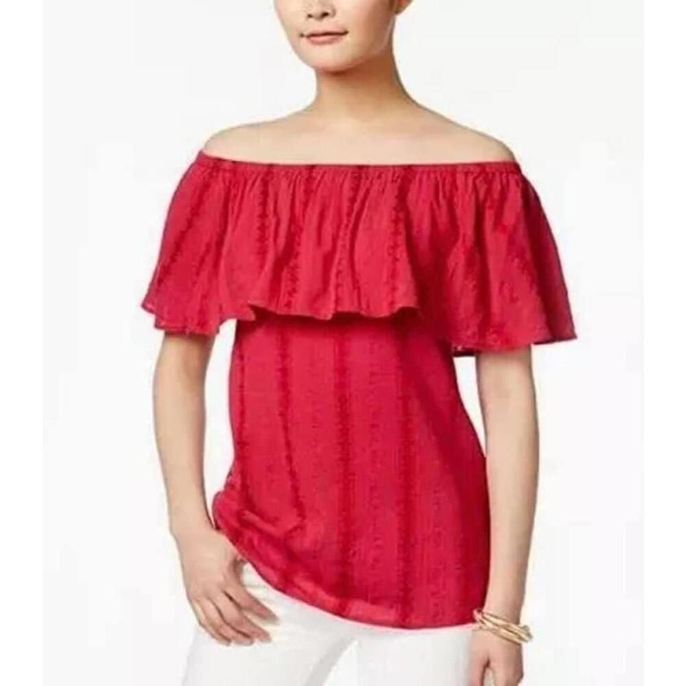 Style & Co off the shoulder ruffle short sleeve top. Red. Size 1x. NWT